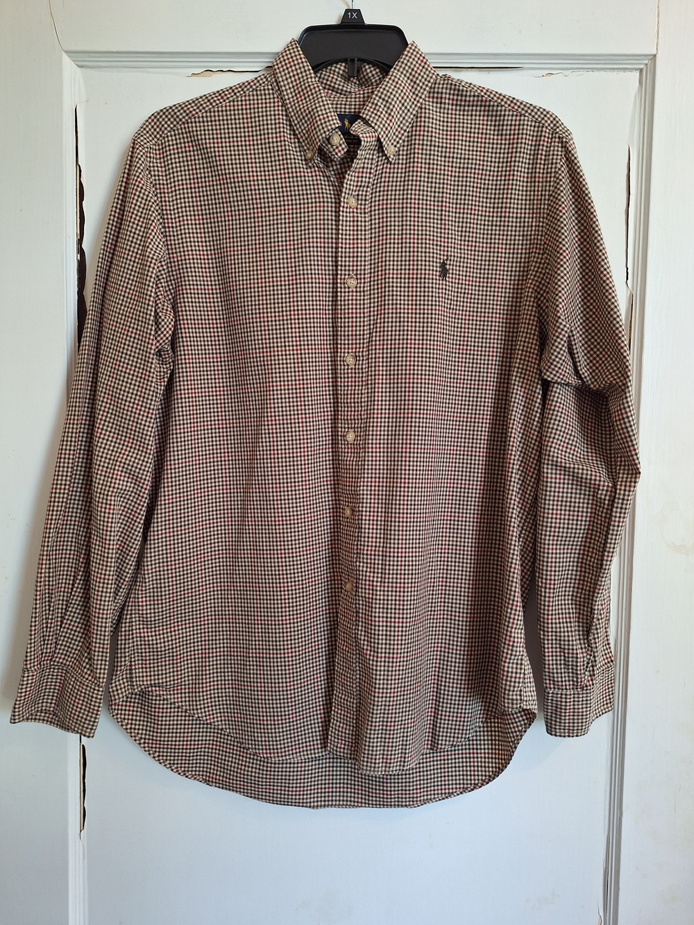 Polo Ralph Lauren Mens Classic Fit Long Sleeve Shirt Blk/Red/Brown Sz L Preppy